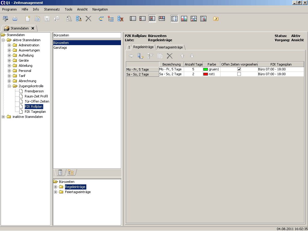 Q1 Zutrittskontrolle: Festlegung von Raum-Zeit-Profilen Q1 Zutrittskontrolle: Festlegung von Raum-Zeit-Profilen