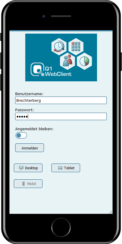 Q1 WebClient mobil: Anmeldung