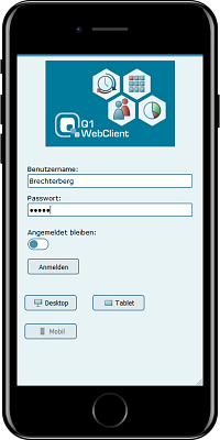 Detailansicht: Q1 WebClient mobil: Anmeldung