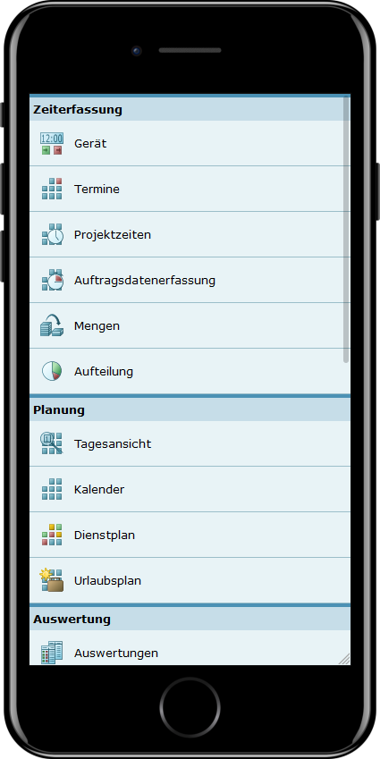 Detailansicht: Q1 WebClient mobil - Das Menü